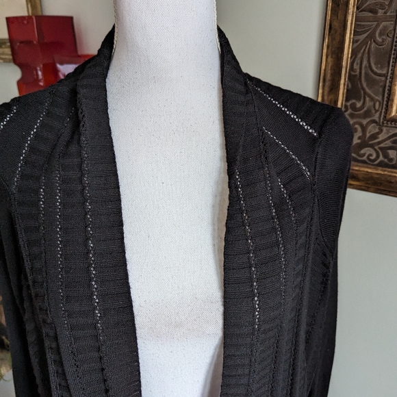 Anthropologie Women's Small Black Open Front Open Knit Detail Cardigan 150 - Picture 2 of 10